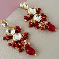 LUCKY JEWELLERY Back Meenakari 18k Gold Plated Maroon Color Tika Earring Combo Uncut Big Faux Kundan Choker Necklace set (926-J5SK-1810-M)-thumb2