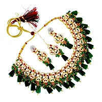 Beautiful Meenakari 18 K Gold Plated Green Color Pentagon Shape Uncut Kundan Combo Necklace Set-thumb1