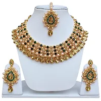 Lucky Jewellery Stunning Green Color Stone Gold Plated Necklace Set for Girls  Women (726-ISS-823-G-LCT-G)-thumb1