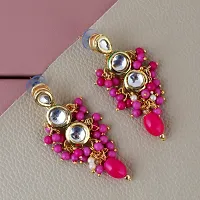 LUCKY JEWELLERY Back Meenakari 18k Gold Plated Magenta Color Tika Earring Combo Uncut Big Faux Kundan Choker Necklace set (926-J5SK-1810-R)-thumb2