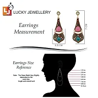 Lucky Jewellery Designer Black Metal Oxidised Gold Bohemian Design Pink Color Dangle Hanging Earring For Girls  Women (150-CHEO-1257-PK)-thumb4