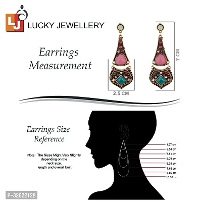 Lucky Jewellery Designer Black Metal Oxidised Gold Bohemian Design Pink Color Dangle Hanging Earring For Girls  Women (150-CHEO-1257-PK)-thumb5