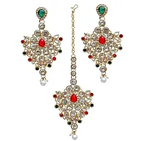 Lucky Jewellery Red Green Semi Bridal Dulhan Dulhan Wedding  Engagement Necklace Set with Mang Tikka (1815-L1SS-KD124-RED-G)-thumb3
