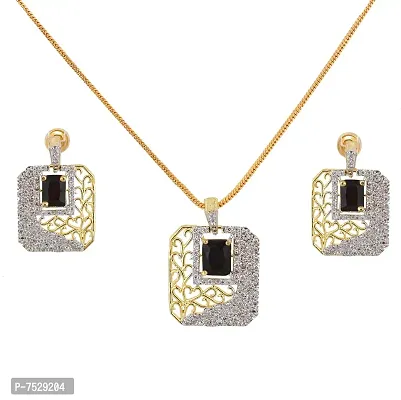 JEWEL21 18K Gold Plated American Diamond (AD) White Color Combo Pendant Set with Earring, Bracelet,  Ring for Girls  Women (575-p4sa-1554-bl)-thumb3