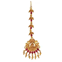 Lucky Jewellery Traditional Copper Finish Gold Plated Maroon Color Temple Religious Jewelry Goddess Laxmi Maang Tikka for Girls  Women (119-K2QT1-1589-M)-thumb3