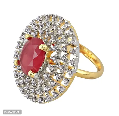 Lucky Jewellery 18K Gold Plated American Diamond Magenta Color Ring/Finger Ring for Girls  Women (132-U4FA-1259-R)