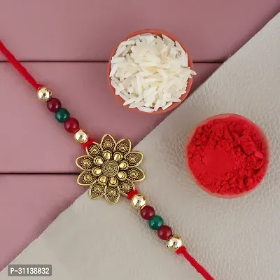 Designer Golden Rakhi With Roli Chawal Set For Rakshabandan-thumb0