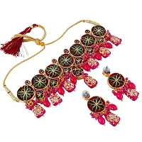 LUCKY JEWELLERY Back Meenakari 18k Gold Plated Magenta Color Earring Combo Uncut Big Faux Kundan Choker Necklace set (1565-J5SK-1630-R)-thumb1