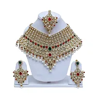 Lucky Jewellery Red Green Bridal Dulhan Dulhan Wedding  Engagement Necklace Set with Mang Tikka Best for Bride Red Green in Color (1815-L1SS-KD124-RED-G-MOD)-thumb1