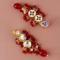 LUCKY JEWELLERY Back Meenakari 18k Gold Plated Maroon Color Tika Earring Combo Uncut Big Faux Kundan Choker Necklace set (926-J5SK-1810-M)-thumb3