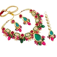 Lucky Jewellery Meenakari 18k Gold Plated Multi Color Tika Earring Combo Uncut Big Faux Kundan Choker Necklace set (911-J5SK-1817-RG)-thumb1