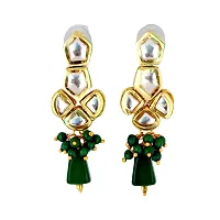 Beautiful Meenakari 18 K Gold Plated Green Color Pentagon Shape Uncut Kundan Combo Necklace Set-thumb2