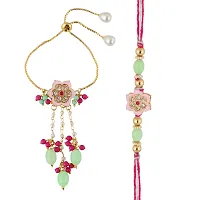 Lucky Jewellery Designer Gold-Plated Pink Color Meena MagentaPink Thread Rakhi-Rakshabandhan Rakhee-thumb2