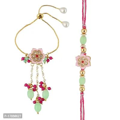 Lucky Jewellery Designer Gold-Plated Pink Color Meena MagentaPink Thread Rakhi-Rakshabandhan Rakhee-thumb3