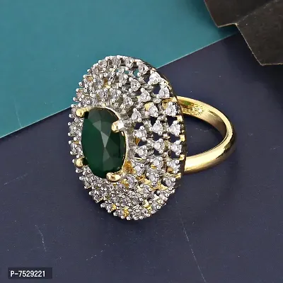 Lucky Jewellery 18K Gold Plated American Diamond Green Color Ring/Finger Ring for Girls  Women (132-U4FA-1259-G)-thumb2