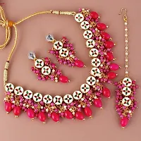 LUCKY JEWELLERY Back Meenakari 18k Gold Plated Magenta Color Tika Earring Combo Uncut Big Faux Kundan Choker Necklace set (926-J5SK-1810-R)-thumb1