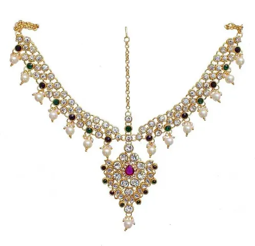 JEWEL21 18K Plated Bridal Dulhan Mangtika Kundan Stone Color for Girls and Women (330-L1PS-KD124-PG)