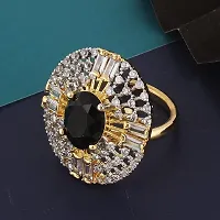 Lucky Jewellery 18K Gold Plated American Diamond Black Color Ring/Finger Ring for Girls  Women (132-U4FA-1258-BL)-thumb1