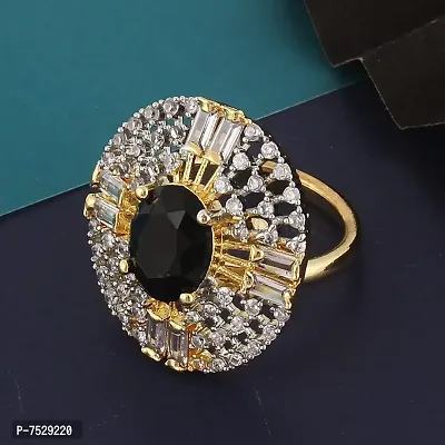 Lucky Jewellery 18K Gold Plated American Diamond Black Color Ring/Finger Ring for Girls  Women (132-U4FA-1258-BL)-thumb2