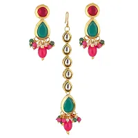 Lucky Jewellery Meenakari 18k Gold Plated Multi Color Tika Earring Combo Uncut Big Faux Kundan Choker Necklace set (911-J5SK-1817-RG)-thumb3