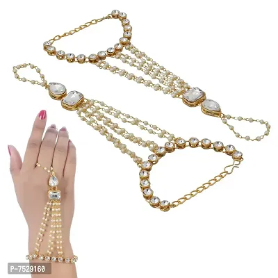 JEWEL21 Elegant White Color Gold Plated 1 Pair Finger Ring Bracelet for Girls  Women-thumb2