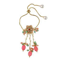 Lucky Jewellery Gold-Plated Peach Color Meena MagentaFeroozi Thread Rakhi-Rakshabandhan Rakhee-thumb4