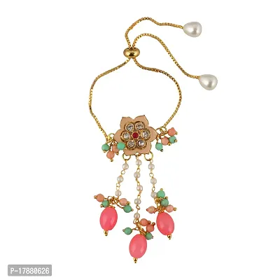 Lucky Jewellery Gold-Plated Peach Color Meena MagentaFeroozi Thread Rakhi-Rakshabandhan Rakhee-thumb5