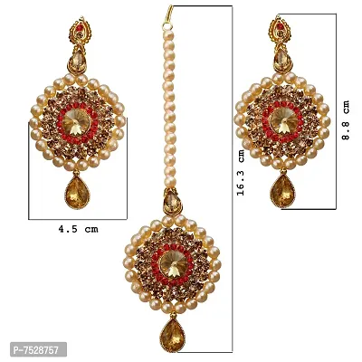 Lucky Jewellery Elegant Golden Red Color Gold Plated Pearl and Stone Necklace Set for Girls  Women (726-ISP-816-G-LCT-RED)-thumb3