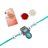 Lucky jewellery Rakhi Silver Oxidised Turquoise BlueRakhe Boho Collection Rakshabandan Rakhee Bracelet for Bro/Brother/Bhaiya/Bhai/Bhabhi Rakshasutra (65-CHEOR1-LJ702-F-S-2)-thumb1