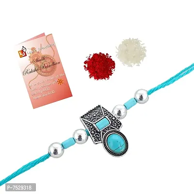 Lucky jewellery Rakhi Silver Oxidised Turquoise BlueRakhe Boho Collection Rakshabandan Rakhee Bracelet for Bro/Brother/Bhaiya/Bhai/Bhabhi Rakshasutra (65-CHEOR1-LJ702-F-S-2)-thumb2