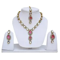 Lucky Jewellery Alloy 1-Line Pink Kundan Set for Women-thumb1