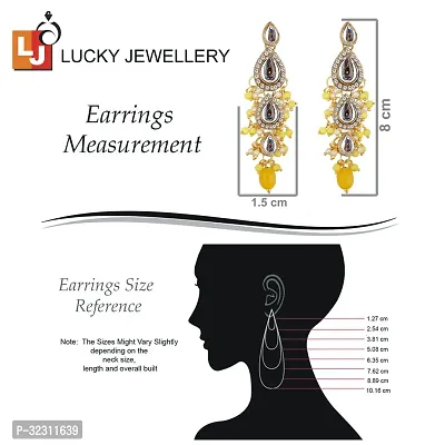 Lucky Jewellery Traditional Gold Plated Kundan Stone Yellow Earrings for Girls  Women (260-MEK-1812-Y)-thumb3