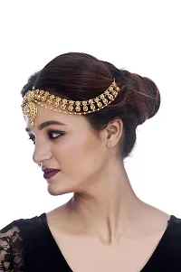 Lucky Jewellery Designer Gold Plated LCT Gold Color Moti Pearl Maang Tikka Stone Damini Wedding Mathapatti for Girls  Women (314-L1PS-30-LCT)-thumb2