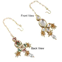 LUCKY JEWELLERY Back Meenakari 18k Gold Plated White Color Tika Earring Combo Uncut Big Faux Kundan Choker Necklace set (1425-J5SK-1631-W)-thumb4