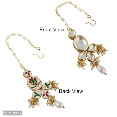 LUCKY JEWELLERY Back Meenakari 18k Gold Plated White Color Tika Earring Combo Uncut Big Faux Kundan Choker Necklace set (1425-J5SK-1631-W)-thumb5