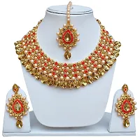 Lucky Jewellery Stunning Golden Orange Color Stone Necklace Set for Girls  Women (726-ISS-823-G-LCT-O-MOD)-thumb1