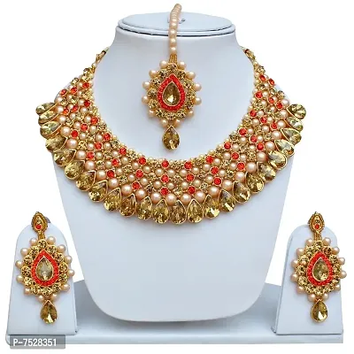 Lucky Jewellery Stunning Golden Orange Color Stone Necklace Set for Girls  Women (726-ISS-823-G-LCT-O-MOD)-thumb2