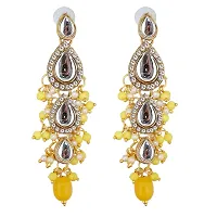 Lucky Jewellery Traditional Gold Plated Kundan Stone Yellow Earrings for Girls  Women (260-MEK-1812-Y)-thumb1