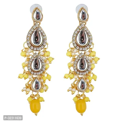 Lucky Jewellery Traditional Gold Plated Kundan Stone Yellow Earrings for Girls  Women (260-MEK-1812-Y)-thumb2