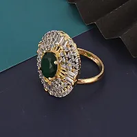 Lucky Jewellery 18K Gold Plated American Diamond Green Color Ring/Finger Ring for Girls  Women (132-U4FA-1258-G)-thumb1