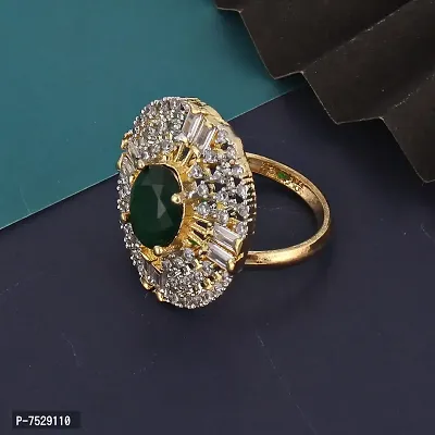 Lucky Jewellery 18K Gold Plated American Diamond Green Color Ring/Finger Ring for Girls  Women (132-U4FA-1258-G)-thumb2