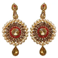 Lucky Jewellery Elegant Golden Red Color Gold Plated Pearl and Stone Necklace Set for Girls  Women (726-ISP-816-G-LCT-RED)-thumb4