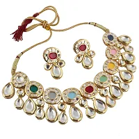 LUCKY JEWELLERY Back Meenakari 18k Gold Plated Multi Color Earring Combo Uncut Big Faux Kundan Choker Necklace set (1403-J5SK-1836-MT)-thumb3