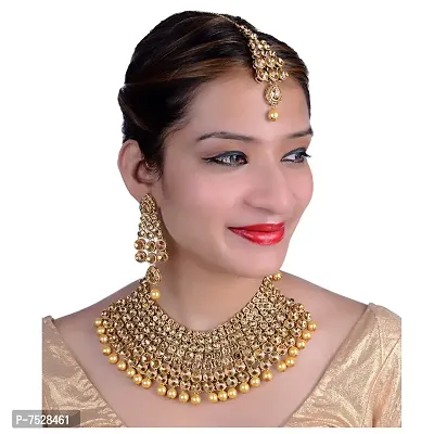 Lucky Jewellery Ethnic Choker Golden Color Stone with Pearl Necklace Set for Girls  Women (1551-ISS-3751-LCT-MOD)-thumb3