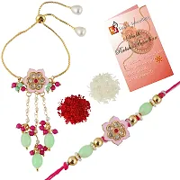 Lucky Jewellery Designer Gold-Plated Pink Color Meena MagentaPink Thread Rakhi-Rakshabandhan Rakhee-thumb1