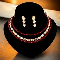 LUCKY JEWELLERY Designer Pearl With Kundan Layered Partywear Necklace and Earrings Combo Set Of 3 For Women  Girls (888-COMBO-1948-3)-thumb1