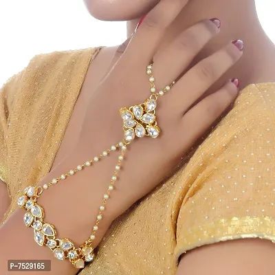 JEWEL21 Elegant White Color Gold Plated 1 Pair Finger Ring Bracelet for Girls  Women-thumb5