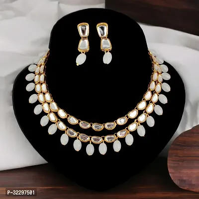 LUCKY JEWELLERY Designer Pearl With Kundan Layered Partywear Necklace and Earrings Combo Set Of 3 For Women  Girls (888-COMBO-1948-3)-thumb3