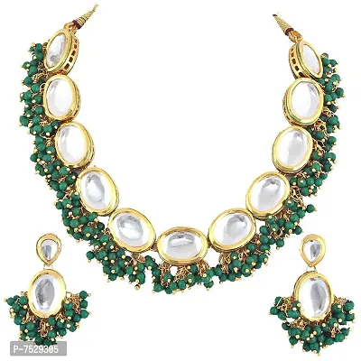 JEWEL21 18K Gold Plated Green Color Kundan Stone/Uncut Kundan/Dibbi Kundan/Meena Kundan/Lucknow Kundan Necklace Set for Girls  Women (1000-J5SK-1607-G)