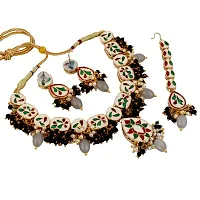 Lucky Jewellery Meenakari 18k Gold Plated Black Color Tika Earring Combo Uncut Big Faux Kundan Choker Necklace set (911-J5SK-1817-BL)-thumb2